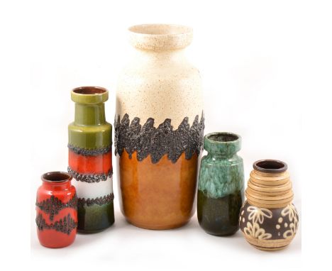 Large West German lava pottery vase, 46cm, other West German pottery and a lamp base.