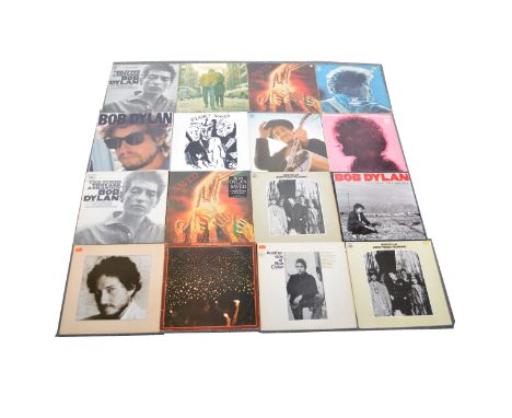 Bob Dylan; Twenty-three LP vinyl records, including Saved, The FreeWheelin', Nashville Skyline, and others, some duplications