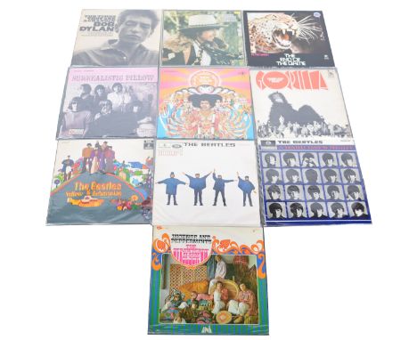 Nine vinyl LP records; including Incense and Peppermints - The Strawberry Alarm Clock, Stereo US pressing, The Beatles - A Ha