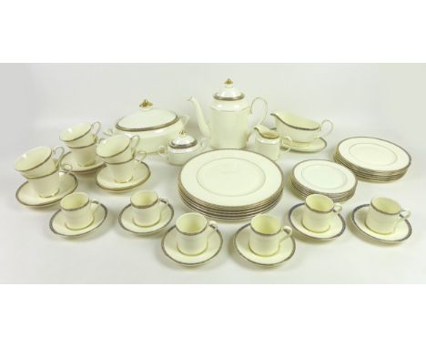 A Minton part dinner service in St James' pattern, comprising six coffee cans, six coffee can sauces, six tea cups, six tea c