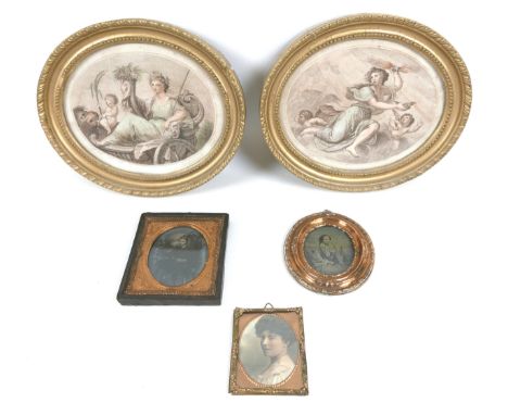 A pair of small 18th century Italian oval copper ground etchings, by Giovanni Battista Cipriani, with paper labels to backs, 