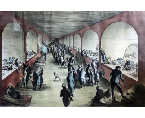 Edward Ardizzone (1900-1979) - Coloured lithograph - "Shelter Scene", 26ins x 39ins, framed and glazed 