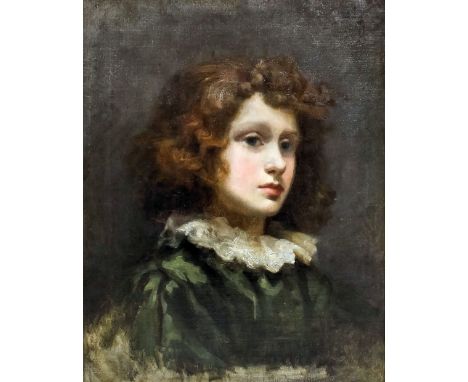 Late 19th Century English School - Oil painting - Shoulder length portrait of a young boy with curly red hair, relined canvas