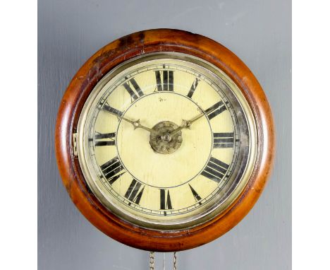 A late 19th Century "Black Forest" "Postman's Alarm" dial wall clock, the 8ins diameter painted wood dial with Roman numerals