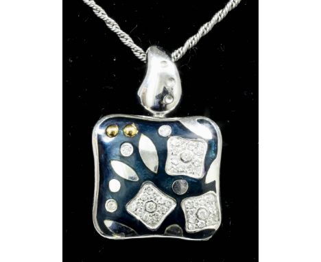A modern La Nouvelle Bague 18ct white gold black enamel and diamond set pendant, 20mm square, and heavy 18ct white gold 660mm
