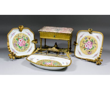 A late 19th/early 20th Century French gilt brass and veined marble topped rectangular trinket box modelled in the form of a s