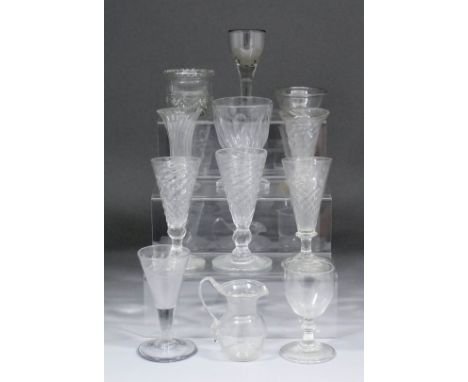 A collection of late 18th/19th and 20th Century English drinking glasses, including a group of short and dwarf ale glasses wi