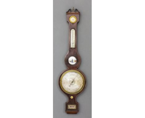 A 19th Century mahogany cased wheel barometer and thermometer by Maspoli Monti & Co, Sandwich, with 8ins diameter silvered di
