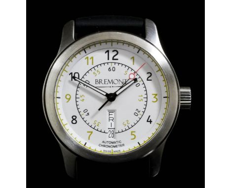 A modern gentleman's stainless steel Bremont chronometer wristwatch, Model No. 0738884, the white dial with Arabic numerals a