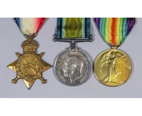 A group of three George V First World War medals to "013979 Pte. S.A. Hall, Army Ordnance Corps", comprising - 1914 Star, 191