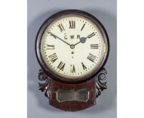 A late Victorian mahogany cased "Railway" drop dial wall clock made for The Great Western Railway (G.W.R.), No. 14648, the 12