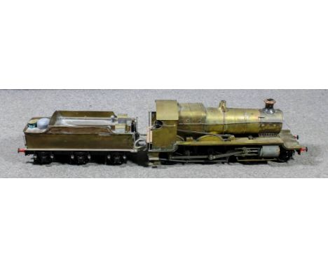 A scratch built 4-4-0 3.75ins gauge live steam engine and tender with spirit burner box (burner missing), 25ins (45ins overal