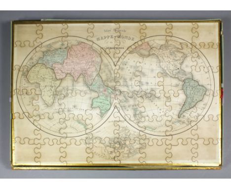 A French chromo lithograph on wood - "De la March" jigsaw puzzle - Eight maps of the world, retailed through "A le Galerie Vi