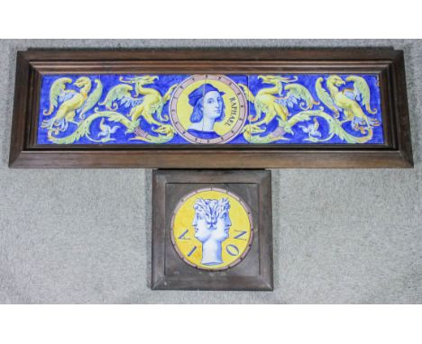 A late 19th Century French faience tile panel by Jules Loebnitz (1836-1895) for Maison Pichenot - Two tiles painted with a po