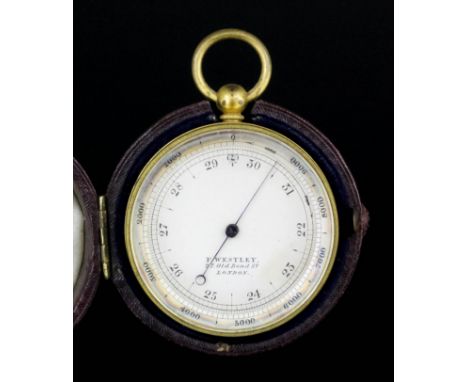A pocket aneroid barometer by F. Westley, 27 Old Bond Street, London, with silvered dial in plain gilt metal case, 48mm diame