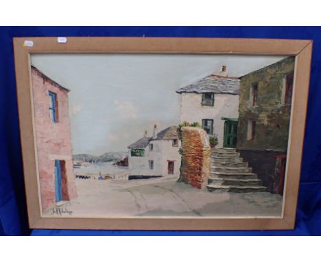 JAS. R. RICHARDSON; A WEST COUNTRY FISHING VILLAGE oil on board, heavy impasto