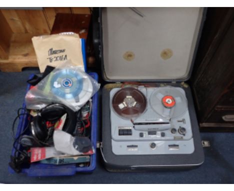 A TELEFUNKEN MAGNETOPHONE REEL TO REEL TAPE RECORDER and assorted accessories