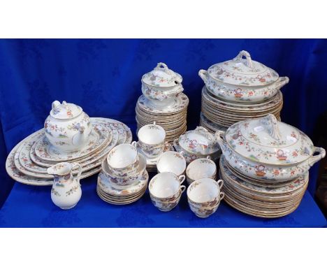 A ROYAL WORCESTER 'PEKIN' PART DINNER AND TEA SERVICE (wear, some damage)