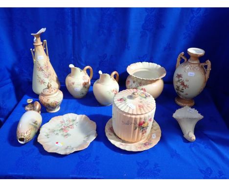 A PAIR OF ROYAL WORCESTER BLUSH IVORY MILK JUGS and other similar pieces (mostly damaged)