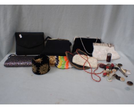 A VINTAGE METAL FRAMED HANDBAG and other items