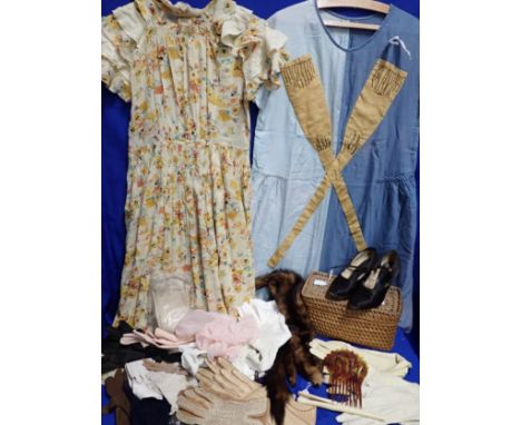 A 'BOAT RACE' FANCY DRESS COSTUME, c.1925 in Oxford and Cambridge blues, with applique oars, with a 1930s style day dress 'Ju