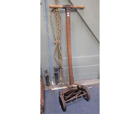A VINTAGE PUSH LAWN MOWER Qualcast model 'E' 123cm high