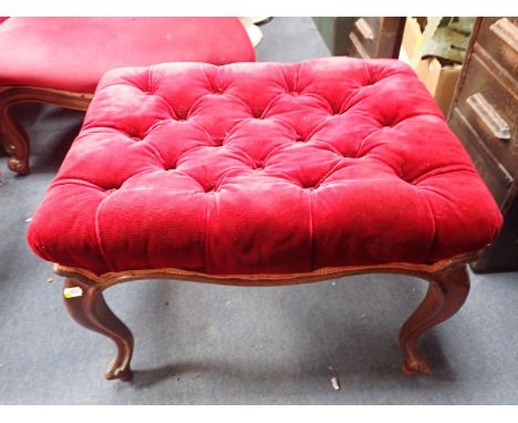 A VICTORIAN WALNUT FOOTSTOOL, A REPRODUCTION MARQUETRY DINING TABLE with gilt mounts, 232cm long (extended), a reproduction C