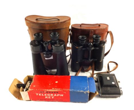 Aitchison & Barr & Stroud binoculars, telegraph key and Ensign camera