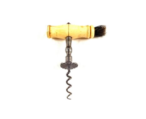 A 19th Century bone handled corkscrew with brush