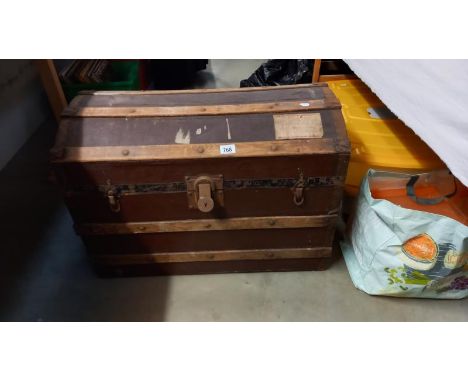 A vintage wood bound dome top steamer trunk COLLECT ONLY