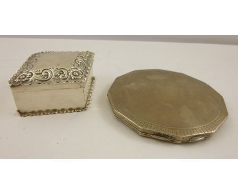 DEAKIN & FRANCIS A SILVER LOZENGE SHAPE TRINKET BOX with floral pressed decoration, Birmingham 1897 and a twelve sided silver