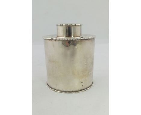 MAPPIN & WEBB A CYLINDRICAL SILVER TEA CADDY having push fit lid and bead rim decoration, London 1916, 108g 