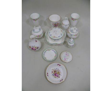 A PAIR OF ROYAL WORCESTER "FERN LEAF" CANDLESTICKS, 14cm high, together with OTHER ITEMS OF ROYAL WORCESTER CERAMICS includin