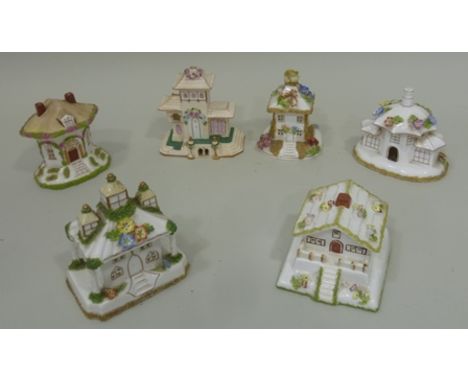 A COLLECTION OF SIX COALPORT CERAMIC PASTILLE BURNERS of Cottage design 