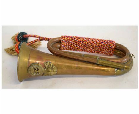 Royal Welsh Fusiliers brass bugle (lacking mouthpiece) 