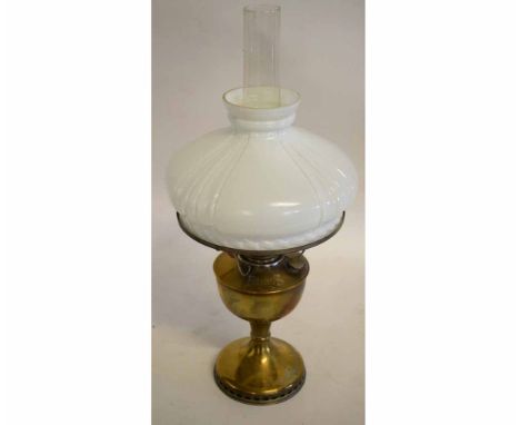 Victorian brass oil lamp with shaped opaline shade, 50cms tall  