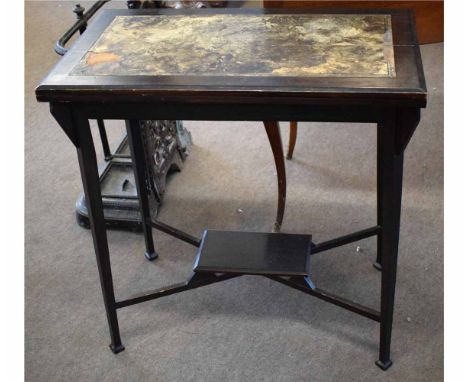 Edwardian mahogany leather topped fold-over card table with green baize lined interior, supported on four tapering square leg