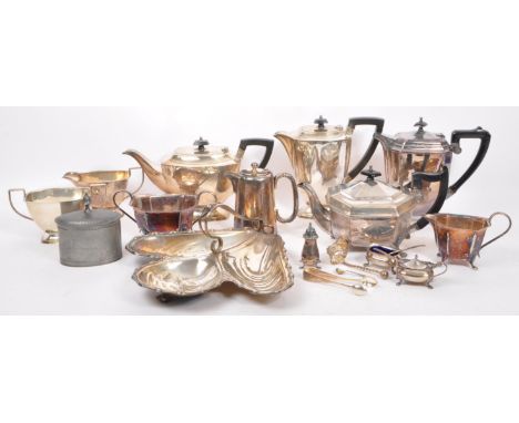 A collection of silver plated wares to include EPNS A1 silver tea service, pair of EPNS silver plated table condiments with b