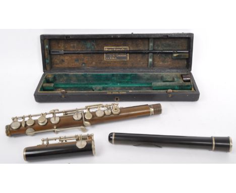 An early 20th century ebonite woodwind flute music instrument. Rudall, Carte &amp; Co LTD, 23 Berners Street, London and Dubl