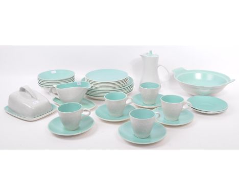 A large vintage 20th century circa 1970s Poole Pottery two tone tea / dinner service set. Comprising of, tea cups, saucers, s