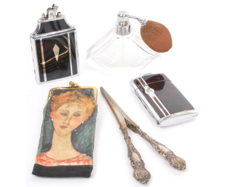 A collection of early 20th century and vintage ladies vanity curios to include two Ronson Art Deco ladies combination lighter