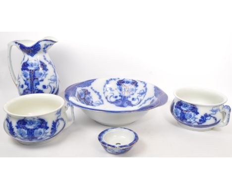 Woods &amp; Sons - Glenwood pattern -&nbsp; Chamber pot wash set to include, handled water jug, two handled chamber pots, lar