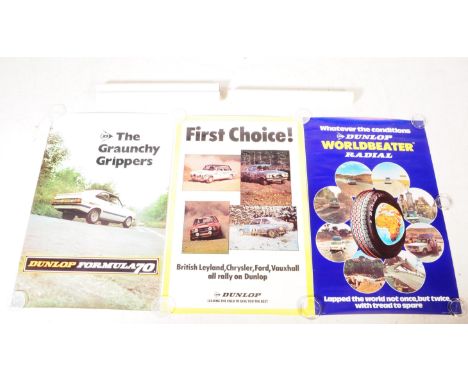 A collection of 1970's Automobilia motoring car tyre advertising posters to include Dunlop ' Worldbeater Radial ' which claim
