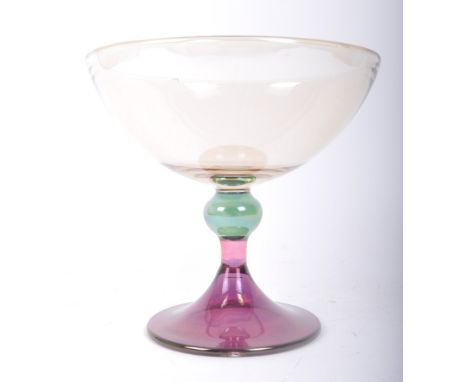 Jozenfina Krosno - Poland - A retro 20th century Polish Krosno studio art glass iridescent tricolour pedestal bonbon dish in 