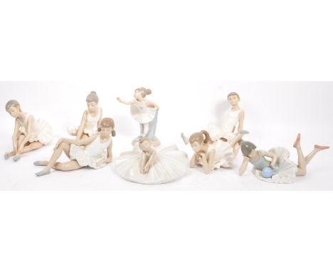 A collection of Nao porcelain figurines of Ballerina's. The ballerina's all in various poses to include children and women, a