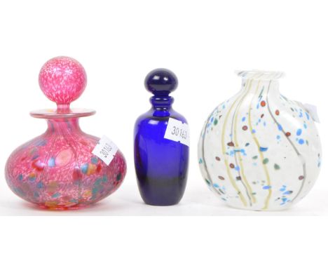 A collection of studio art glass scent bottles. Comprising of Isle of Wight scent bottle hand painted with speckled design in