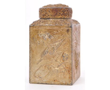 An early 20th century circa 1920s Chinese gilded metal tea caddy. The tea caddy having peonies to top with bird vignettes of 