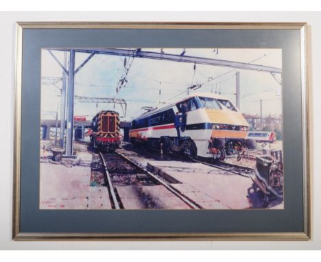 After Terence Cuneo – Railway Interest. A large 20th century framed print after a watercolour by the artist of an Intercity 1