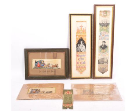 A collection of 19th century Victorian circa 1860s commemorative and devotional embroidered silk framed Stevengraphs to inclu