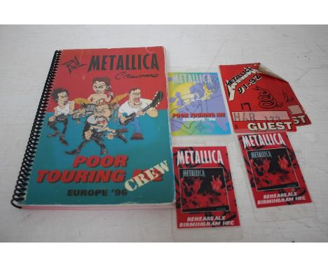 X2 Metallica Stick On Guest Passes From The Black Album Tour, Two Rehearsal Passes, Poor Touring 1996 Laminate With Crew Itin